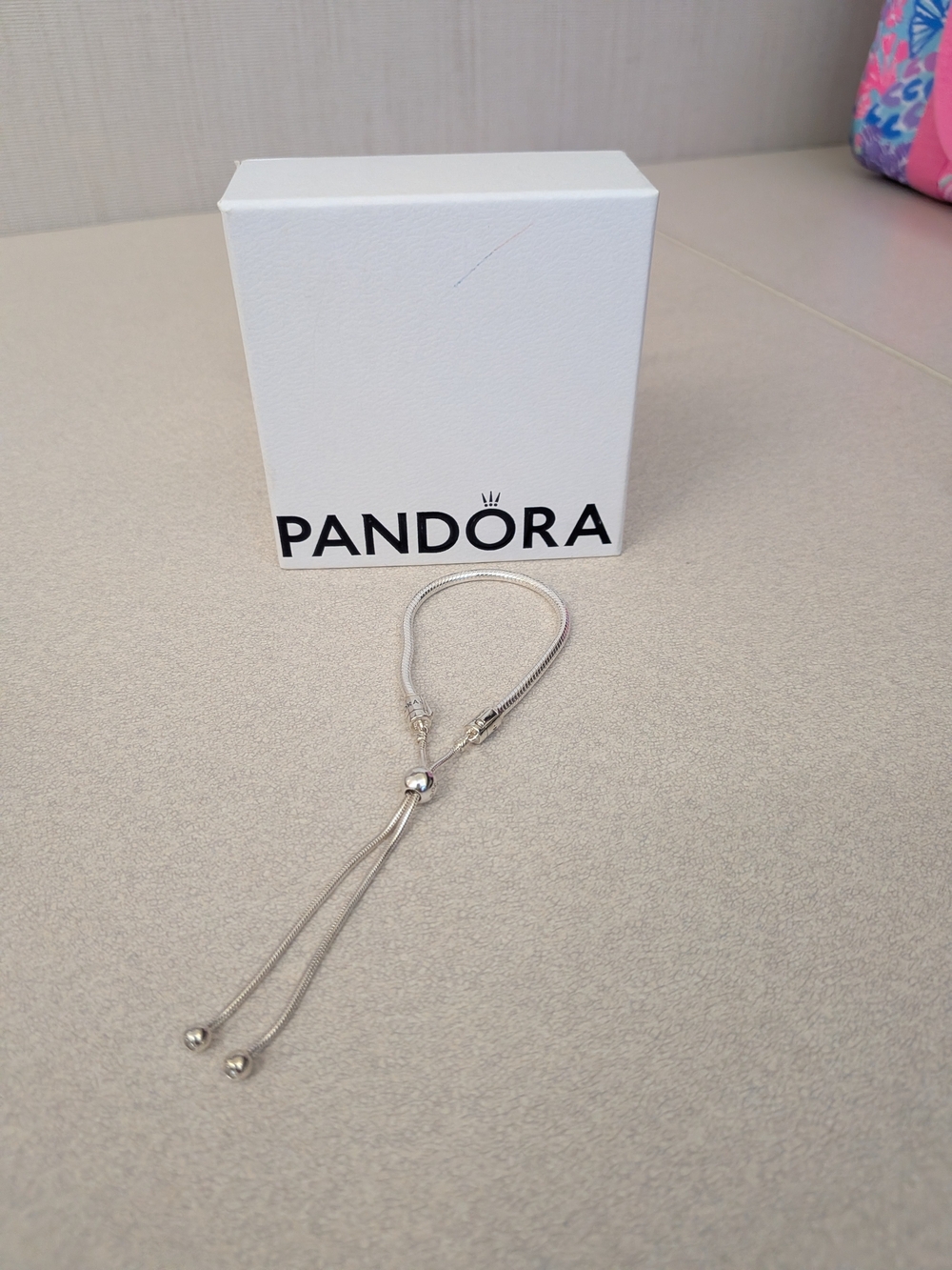 Pandora Silver Sliding Snake Chain Bracelet with Polished Bead